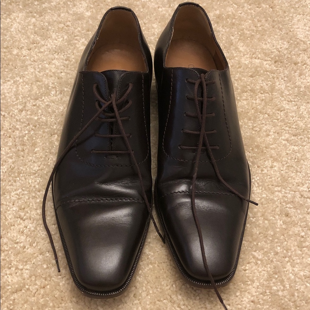 Genuine Gucci Men’s Brown Leather Dress Shoes 7G 8.5USA Lace Oxford 206625